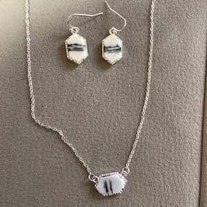 White Stone Silver Earrings and Necklace Set